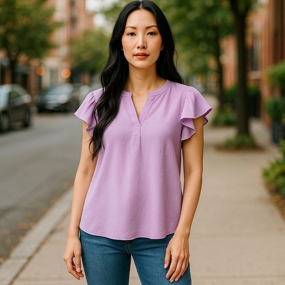 ANDREE BY UNIT Tops - Andree By Unit Lavender Flutter Sleeve Top 1X